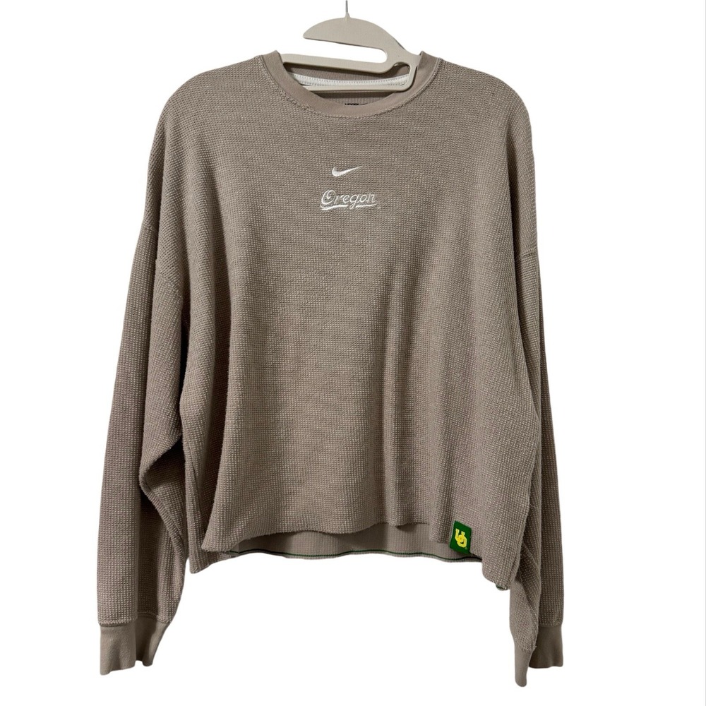 Nike Yoga University of Oregon Ducks Waffle Knit Pullover Taupe Beige Medium